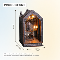 Kit de bricolage artisanal en bois, thème Prière Nocturne Tranquille, pour mini-maison de livres DIY, avec éléments en métal, plastique, papier et lumière LED, puzzle 3D à l'échelle 1:32