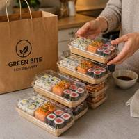 Plateau à sushi jetable avec couvercle en PET, conteneur pour fête, événement, buffet, restauration, vente en gros, échantillon gratuit, livraison rapide