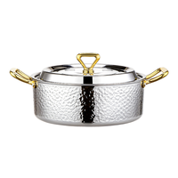 Marmite de cuisson professionnelle en acier inoxydable 304 martelé avec couvercle et double poignée pour restaurant, hôtel, traiteur, cuisine, cantine