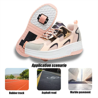 PONERAIT Chaussures à roulettes unisexes à 2 roues, roue avant amovible, tige en microfibre, clé de démontage double usage, pour tous les âges