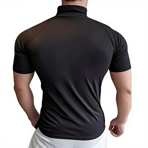 เสื้อยืดแขนสั้นสีดำสำหรับผู้ชาย แห้งเร็ว ระบายอากาศดี คอซิป ¼ ซิป ทรงลำลอง ผ้าถักผสมสแปนเด็กซ์/คอตตอน เหมาะสำหรับออกกำลังกาย คุณภาพสูง - Product Image 5