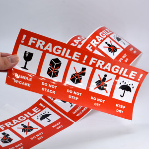 Tùy chỉnh không thấm nước dính Vinyl <span class=keywords><strong>Sticker</strong></span> thể hiện mong manh cảnh báo vận chuyển nhãn cho tùy chỉnh đóng gói - Product Image 1