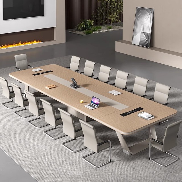 Modern Wood Office Conference Table Rectangular with Cable Box for 6-30 People Negotiation & Training Use