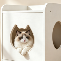 Table d'appoint 2-en-1 pour humain et animal de compagnie, avec niche pour chat en bois, table de chevet et rangement multi-niveaux, mobilier d'intérieur pour chambre à coucher