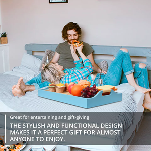 ถาดไม้ไผ่สี่เหลี่ยมขนาดใหญ่พร้อมหวายเทียมและขาพับได้โครงไม้ไผ่สีฟ้า - Product Image 6