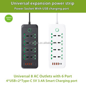 Fabriek Groothandel Universele Stekker 8 Stopcontacten Met 4 Usb En 2 Type-C 5V 3.4a Poort, Multi Stekker Verlengsnoer Stopcontact - Product Image 2