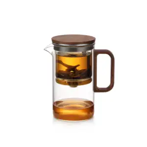 Customize Logo Magic Bonston Glass Infuser Teapot Wooden Lid Tea Pot Wooden Handle Tea Pot With Gift Box Packaging
