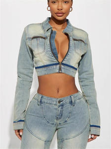 2024 femmes printemps vêtements Vintage Denim veste col rabattu coupe ample Jean veste pour femmes femmes veste pantalon - Product Image 3