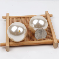 Perles rondes en plastique ABS de grande taille YWJC 30 mm 40 mm avec trou, blanches, imitation perle ABS