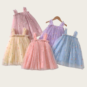 Nuova Tendenza Estiva: Bellissimo Abito da <span class=keywords><strong>Principessa</strong></span> per Bambine con Ricamo Floreale e Spalline Sottili in Chiffon - Product Image 1