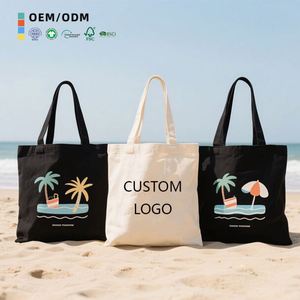 Durable Cotton <b>Canvas</b> Shopping Summer Resort Beach Tote Bags With Custom Printed Letter Pattern - Product Image 1