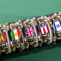 Bracelet Drapeaux Nationaux de 233 Pays Conception, Perles de Cristal Bouton Pression Drapeau National Équipe Sportive Bijoux Cadeau Bracelet en Cuir Enveloppant