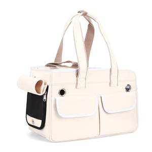 Oxford Pet Carrier Soft-Sided Zipper Closure Beige Color Simple Design For Cats - Product Image 6