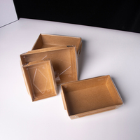 Contenedor de Alimentos Desechable de Papel Kraft de 2 Compartimentos, Lonchera de 2 Celdas con Tapa Transparente