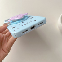 Casing iPhone 18 Pro Max 17 16 Latar Belakang Biru Korea Bertabur Bintang, Dudukan Magnetik, Premium Hard Shell Semi-Covered