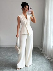 Costume pour femme élégant style occidental transfrontalier Printemps/Été 2026 : <span class=keywords><strong>Blazer</strong></span> sans manches et pantalon droit - Product Image 3
