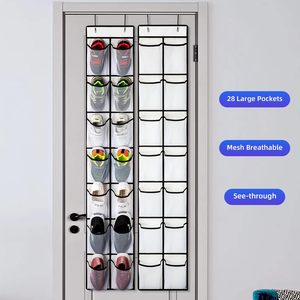 Over The Door Shoe Organizer 28 <b>Pockets</b> Mesh Hanging Shoe Storage Closet Door Rack <b>White</b> 2 Pack - Product Image 4