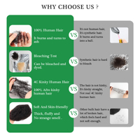 Cheveux humains indiens vierges Remy Micro Twist, cheveux humains afro crépus en vrac, 30g pour Locs Wicks