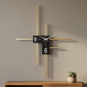 Minimalist Geometric Circular <b>Wall</b> <b>Clock</b> Metal Frame Black Dial Silent Mechanical Movement Needle Display Battery Operated - Product Image 1