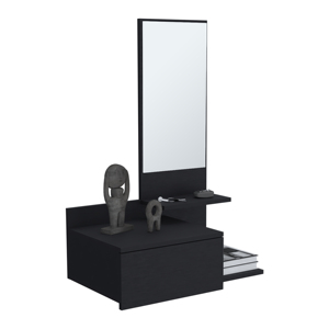 Mueble flotante para pasillo, 36.2 pulgadas de alto, 1 cajón, 3 estantes, 1 espejo, negro - Product Image 6