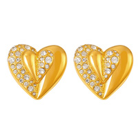 Boucles d'oreilles clous Gaovo vintage en forme de cœur avec zircone cubique, plaqué or 18 carats PVD, en acier inoxydable, style rétro européen, bijoux de mode pour femmes, vente en gros
