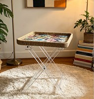 Table d'appoint carrée pliable en acrylique avec bord en corde tressée et mosaïque pour salon et hôtel