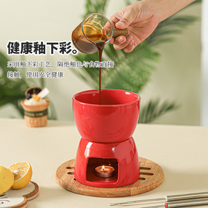 Ensemble populaire de plats à fondue au chocolat, réchaud à snacks pour hôtel, bol à dessert pour la maison, bol à glace en céramique rouge - Product Image 2