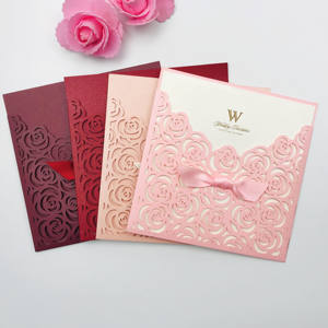 Cartes d'invitation de mariage en forme de rose découpée au laser, rouge pêche, <span class=keywords><strong>bleu</strong></span> <span class=keywords><strong>marine</strong></span>, rose blush, rouge bordeaux, avec pochette d'invitation - Product Image 1