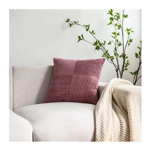 优质选择柔软玫瑰粉色天鹅绒靠垫套家居装饰几何图案条纹织物靠垫套