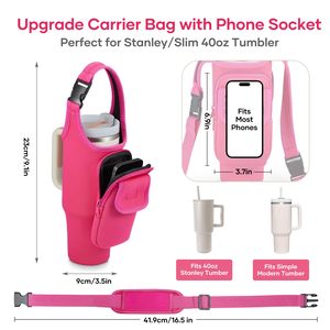Bolsa Portabotellas con Bolsillos para Teléfono y Accesorios, para Termos Stanley de 40/30 oz con Asa, Portavasos de Neopreno con Correa para el Hombro - Product Image 2