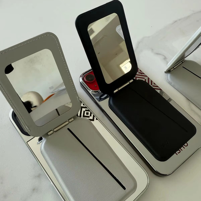 New Design Magsafe Magnetic Mirror Card Holder Folding Mirror Strong Magnetic Stand Wallet SuitableOEM for iPhone 17 16 15 14 13