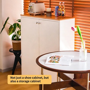 <span class=keywords><strong>Meuble</strong></span> à <span class=keywords><strong>chaussures</strong></span> et armoire de rangement en acier avec plateau en bois massif et étagères réglables – Organisateur multifonctionnel pour entrée - Product Image 4