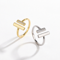 Bijoux de mode en argent sterling 925, bagues géométriques ouvertes en forme de lettre T, plaquées or rhodié, avec zirconiums cubiques, ajustables, vente en gros