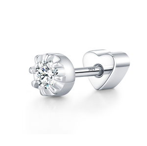 Minimalism S925 Sterling <b>Silver</b> 0.1CT Moissanite Round Stacking Earrings Heart Screw <b>Stud</b> Earrings for Women Fine Jewelry - Product Image 1