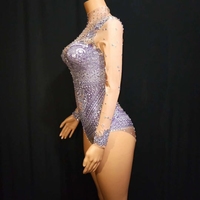 Mode manches longues imprimer strass body femmes Sexy gymnastique rythmique justaucorps Club pôle danse Performance porter grande taille