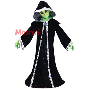 Disfraz Infantil de Halloween Único de MS, Disfraz de Cosplay de Extraterrestre, Abrigo Negro con Piel Verde para Niños, Actuación en Fiestas - Product Image 1