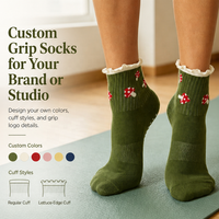 Chaussettes de yoga en coton premium à col ras du cou, tricotées sur mesure, bord festonné, antidérapantes pour le Pilates et le sport