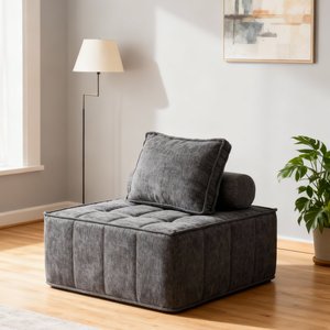 Modern Modular Sectional Single Sofa Armless Floor Sofa Removable <b>Back</b> <b>Cushion</b> Corduroy Swivel OE HOME Living Room Furniture - Product Image 3