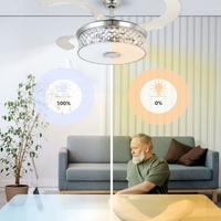 Ventilateur de plafond rétractable Crystal de 42 pouces avec lumière, haut-parleur Bluetooth intégré, éclairage multicolore RVB, 6 vitesses réversibles