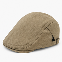 Casquette plate unisexe marron kaki délavé, bord à double surpiqûre, boucle en laiton antique, style vintage décontracté, vente en gros