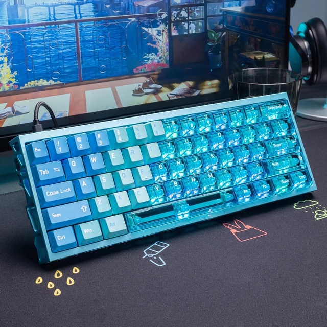 Transparent PBT+PC Snow Mountain Green Forest Keycaps Compatible with Wooting60/87/108 Mechanical Keyboards