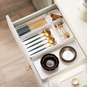 Drawer Organizers Storage Boxes With Dividers For Kitchen Cutlery And Cosmetics White Transparent Rectangular Bins - Product Image 1