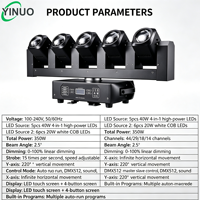 Yinuo Projecteur de scène à tête mobile Wash LED RGBW de haute qualité 5*40W+4*10W Y/W, compatible DMX512, pour KTV et clubs, avec fonction de balayage et stroboscope