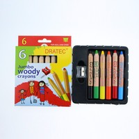 Crayons de couleur 3 en 1, crayons de cire géants en bois, crayons de cire à l'huile, crayons de couleur géants avec pinceau et taille-crayon