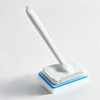 Brosse de nettoyage pour salle de bain avec raclette intégrée, manche long, éponge en mélamine nano remplaçable pour la douche, le verre, les carreaux et le sol