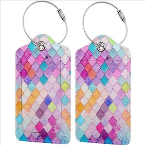 Étiquette de bagage pour valises en cuir Pu sirène poisson échelle vague étiquettes avec boucle en acier inoxydable confidentialité nom carte d'identité couverture voyage - Product Image 1