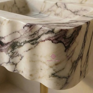 Évier de luxe en marbre Calacatta Viola fait <span class=keywords><strong>main</strong></span> avec crédence, mural, vasque en pierre naturelle sur mesure <span class=keywords><strong>pour</strong></span> salles de bain - Product Image 3