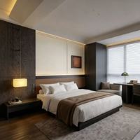 Ensemble de lit king-size en bois massif moderne sur mesure, directement de l'usine, avec table de chevet intégrée pour projet d'hôtel de luxe