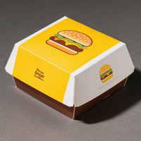 Vente en gros de boîte à hamburger à emporter de qualité alimentaire boîte à snack de rue sandwich à hot dog logo personnalisé motif matériau jetable