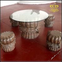 Table basse de luxe pour maison, hôtel, villa, avec sculpture d'art, statue de dauphin en bronze, plateau en verre, artisanat en métal